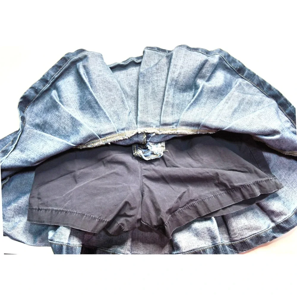 Y2K Gap Pleated Denim Skort Girls 10 Blue Adjustable Waist Built-in Shorts